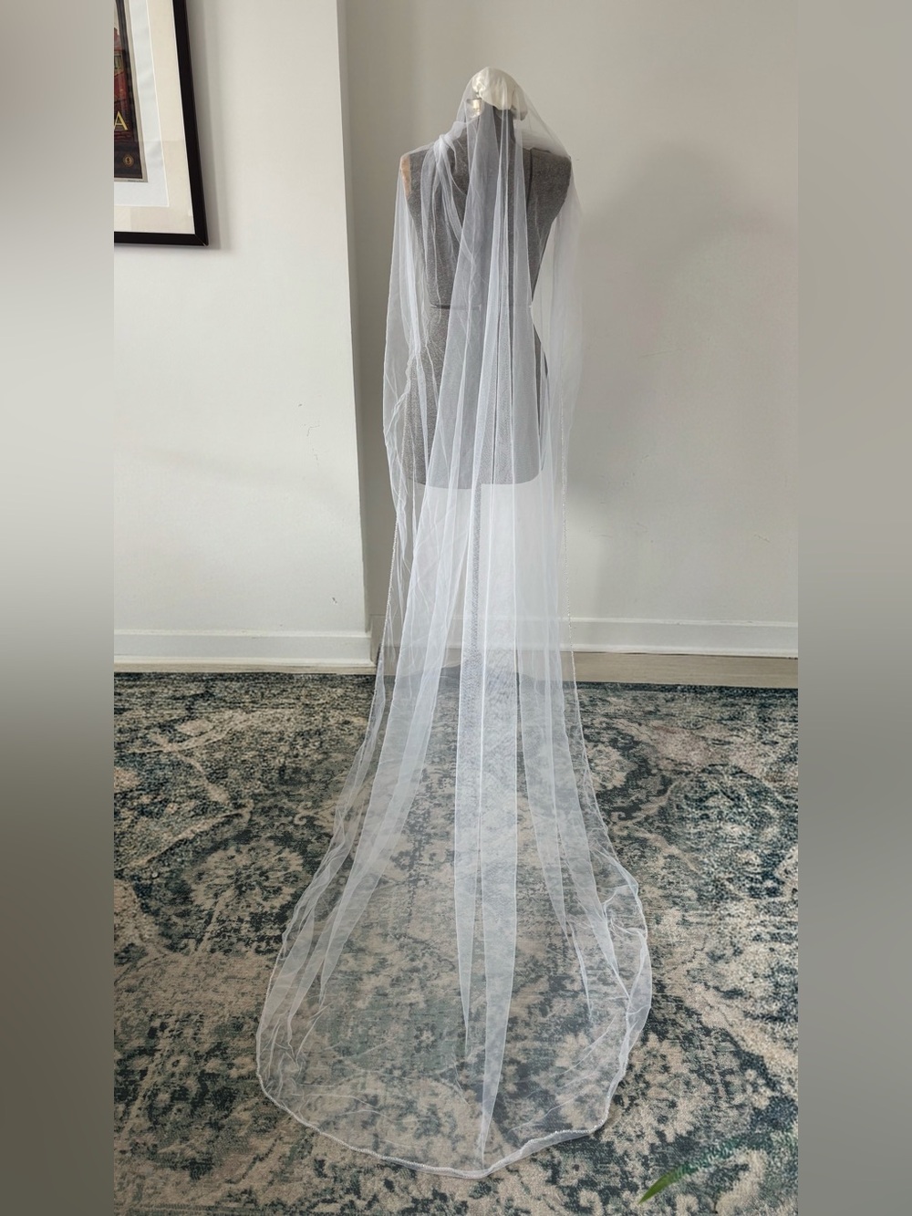 Elegant cathedral length bridal wedding veil with crystal bead trim